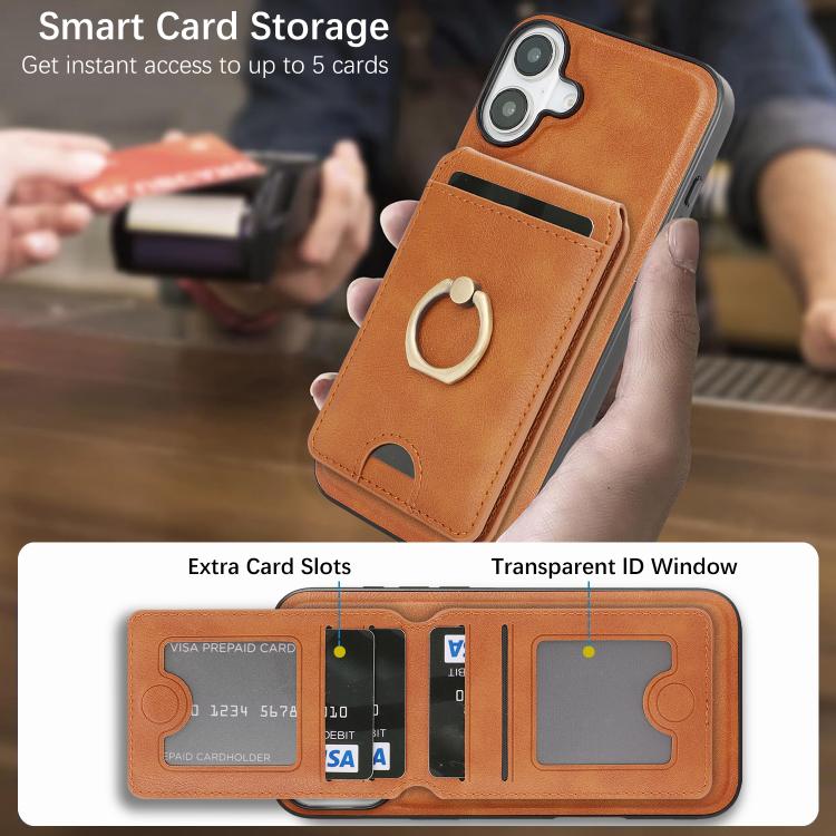 For iPhone 17 Kalebol Strong MagSafe Ring Magnetic Card Bag Holder Leather Phone Case