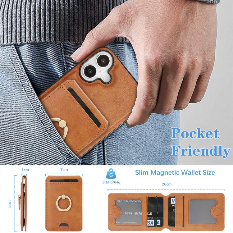 For iPhone 17 Kalebol Strong MagSafe Ring Magnetic Card Bag Holder Leather Phone Case