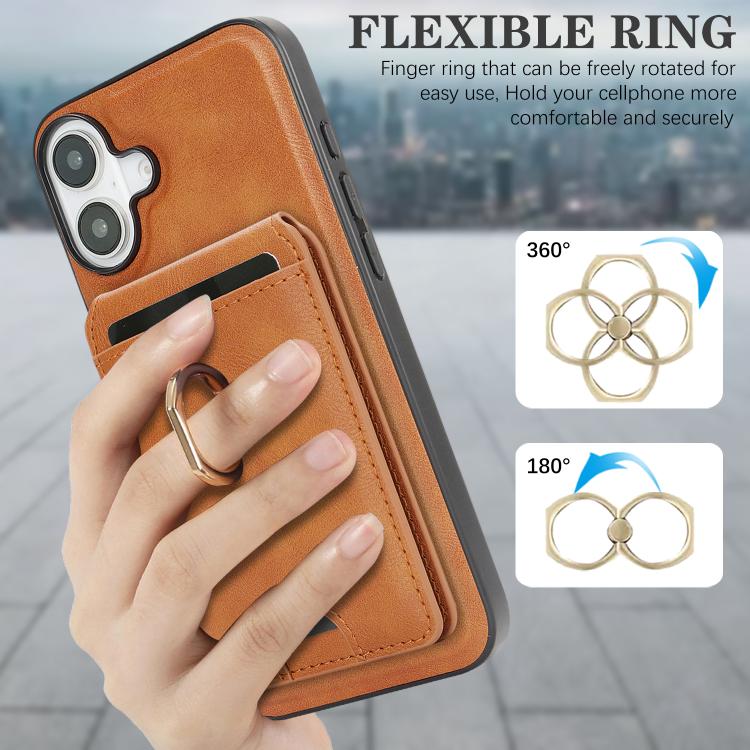 For iPhone 17 Kalebol Strong MagSafe Ring Magnetic Card Bag Holder Leather Phone Case