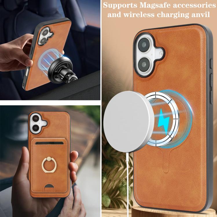 For iPhone 17 Kalebol Strong MagSafe Ring Magnetic Card Bag Holder Leather Phone Case