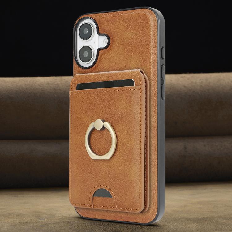 For iPhone 17 Kalebol Strong MagSafe Ring Magnetic Card Bag Holder Leather Phone Case