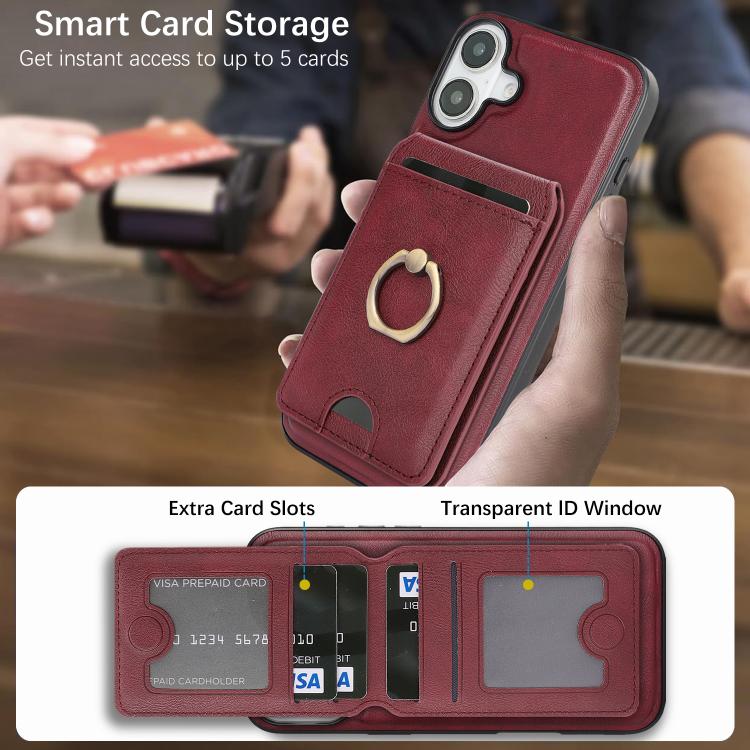 For iPhone 17 Kalebol Strong MagSafe Ring Magnetic Card Bag Holder Leather Phone Case