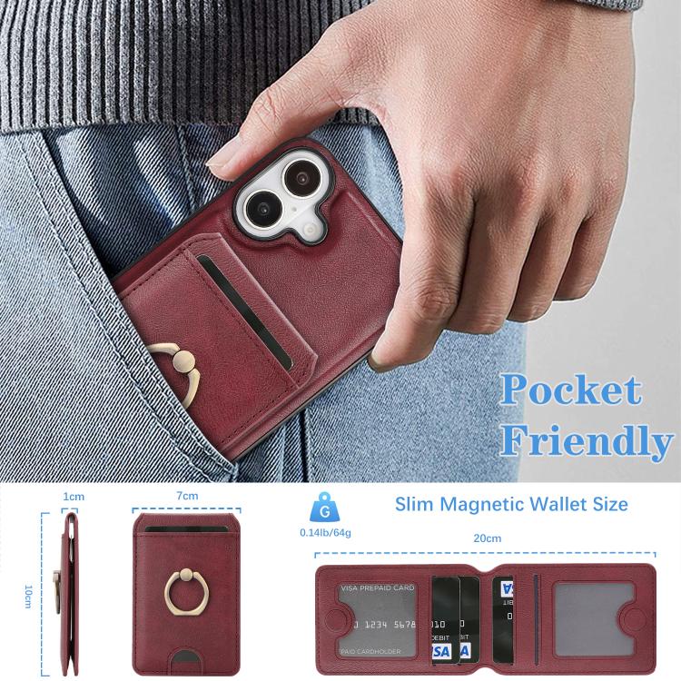 For iPhone 17 Kalebol Strong MagSafe Ring Magnetic Card Bag Holder Leather Phone Case