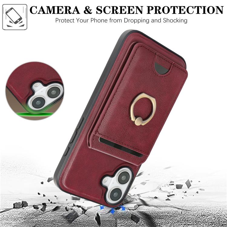 For iPhone 17 Kalebol Strong MagSafe Ring Magnetic Card Bag Holder Leather Phone Case