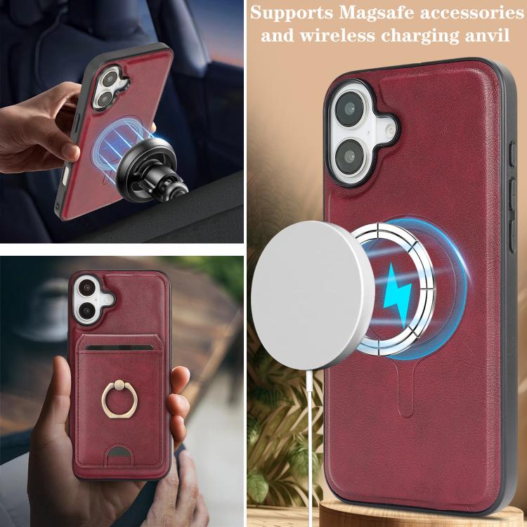 For iPhone 17 Kalebol Strong MagSafe Ring Magnetic Card Bag Holder Leather Phone Case
