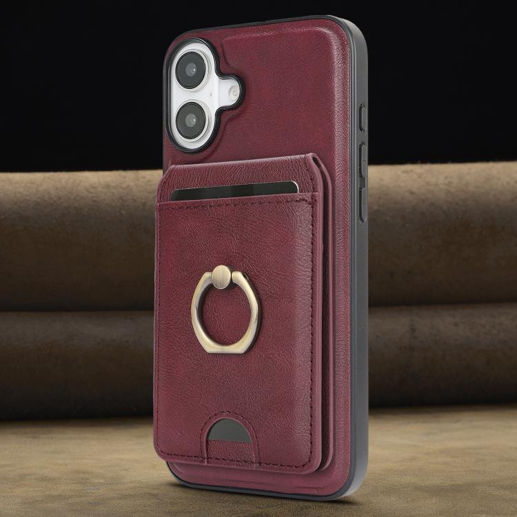 For iPhone 17 Kalebol Strong MagSafe Ring Magnetic Card Bag Holder Leather Phone Case