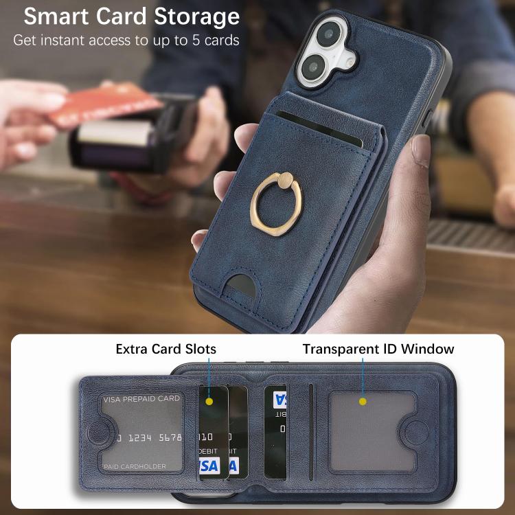 For iPhone 17 Kalebol Strong MagSafe Ring Magnetic Card Bag Holder Leather Phone Case