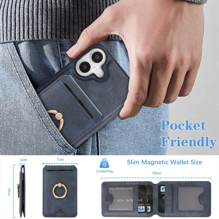 For iPhone 17 Kalebol Strong MagSafe Ring Magnetic Card Bag Holder Leather Phone Case