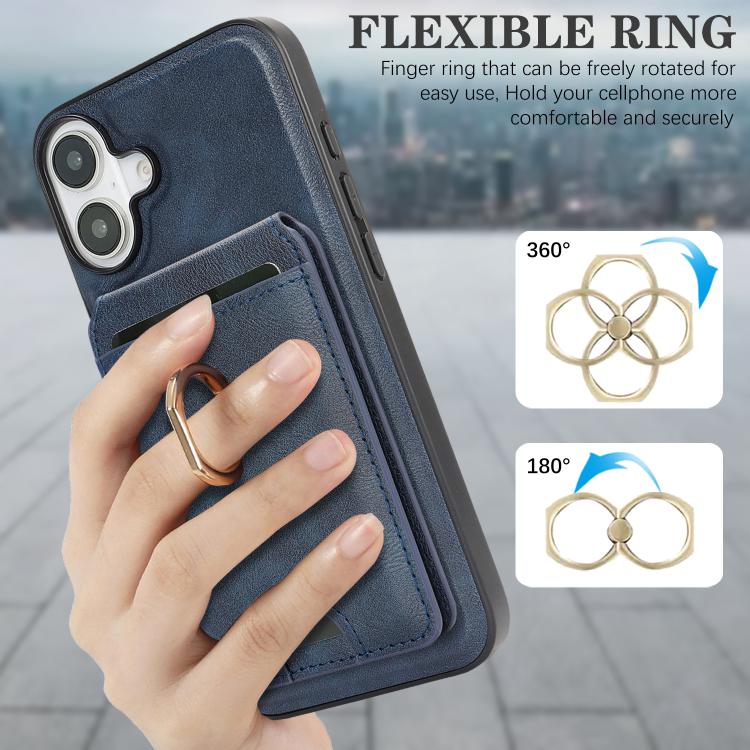 For iPhone 17 Kalebol Strong MagSafe Ring Magnetic Card Bag Holder Leather Phone Case