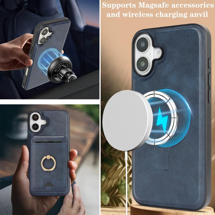 For iPhone 17 Kalebol Strong MagSafe Ring Magnetic Card Bag Holder Leather Phone Case