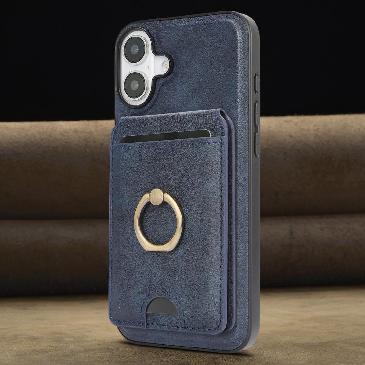 For iPhone 17 Kalebol Strong MagSafe Ring Magnetic Card Bag Holder Leather Phone Case