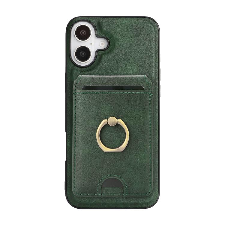 For iPhone 17 Kalebol Strong MagSafe Ring Magnetic Card Bag Holder Leather Phone Case