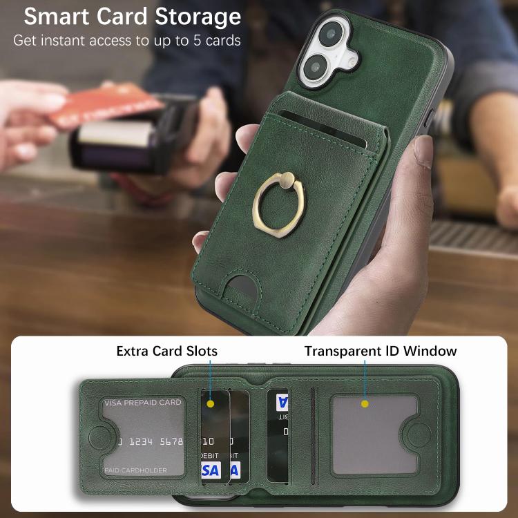 For iPhone 17 Kalebol Strong MagSafe Ring Magnetic Card Bag Holder Leather Phone Case