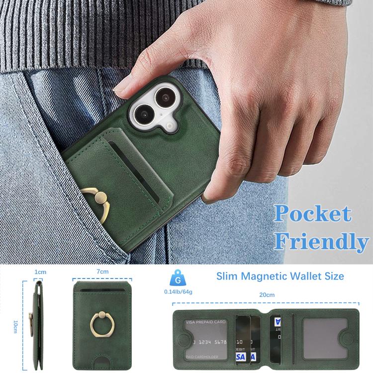 For iPhone 17 Kalebol Strong MagSafe Ring Magnetic Card Bag Holder Leather Phone Case