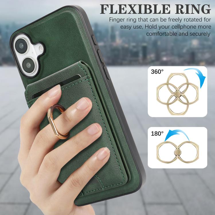For iPhone 17 Kalebol Strong MagSafe Ring Magnetic Card Bag Holder Leather Phone Case