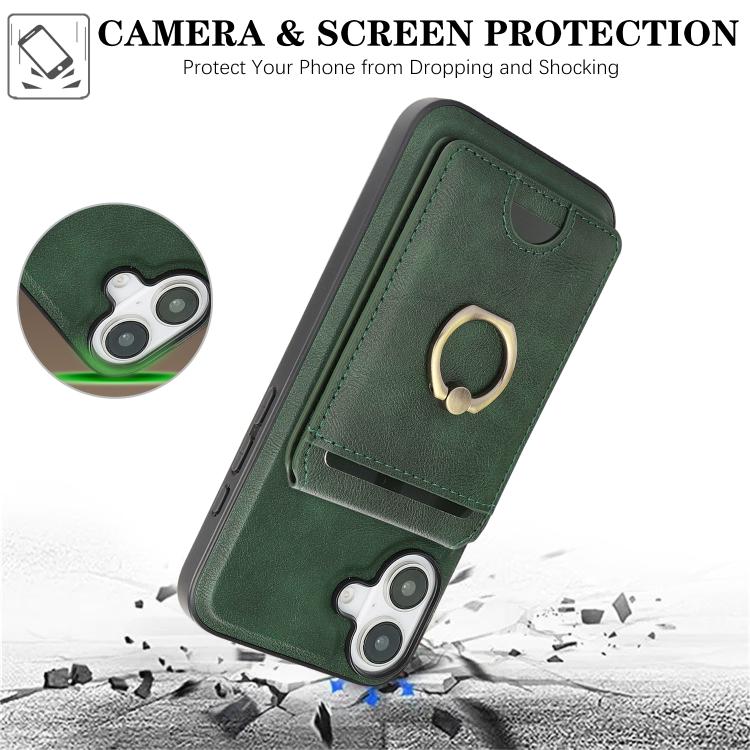 For iPhone 17 Kalebol Strong MagSafe Ring Magnetic Card Bag Holder Leather Phone Case