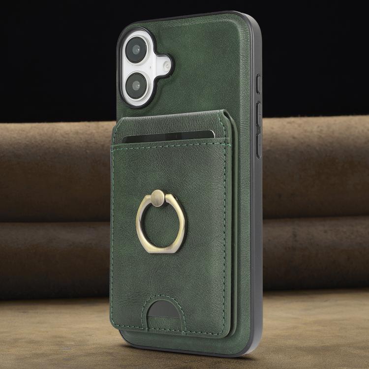 For iPhone 17 Kalebol Strong MagSafe Ring Magnetic Card Bag Holder Leather Phone Case