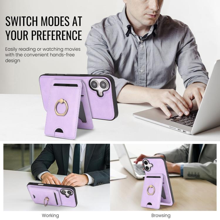 For iPhone 17 Kalebol Strong MagSafe Ring Magnetic Card Bag Holder Leather Phone Case