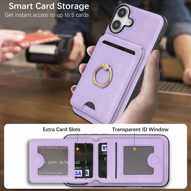 For iPhone 17 Kalebol Strong MagSafe Ring Magnetic Card Bag Holder Leather Phone Case
