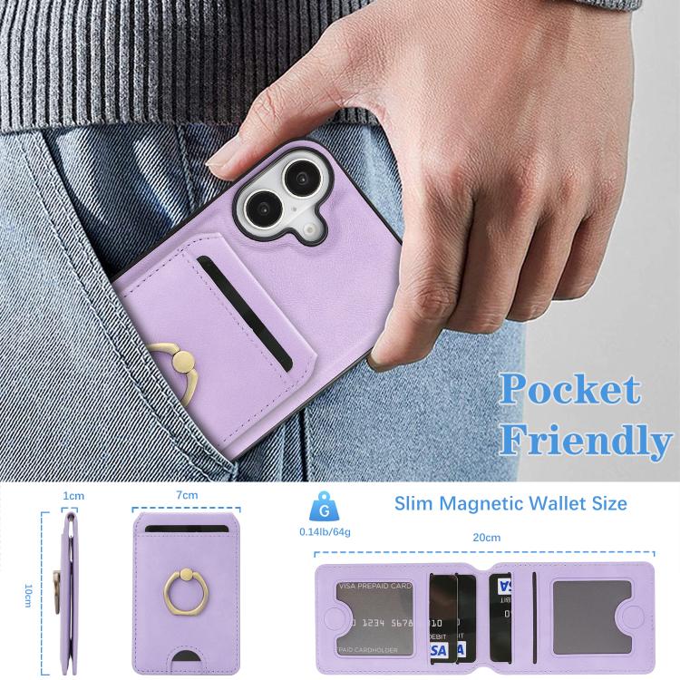 For iPhone 17 Kalebol Strong MagSafe Ring Magnetic Card Bag Holder Leather Phone Case