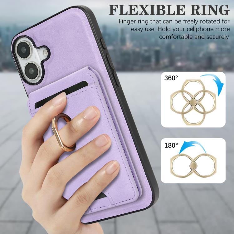 For iPhone 17 Kalebol Strong MagSafe Ring Magnetic Card Bag Holder Leather Phone Case