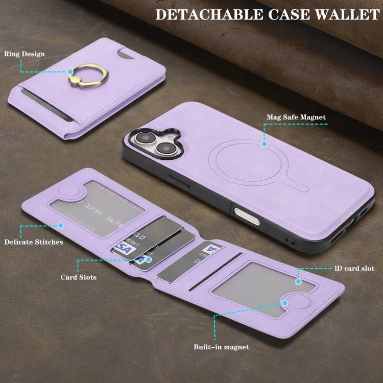 For iPhone 17 Kalebol Strong MagSafe Ring Magnetic Card Bag Holder Leather Phone Case