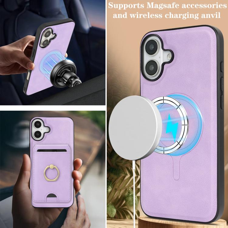 For iPhone 17 Kalebol Strong MagSafe Ring Magnetic Card Bag Holder Leather Phone Case