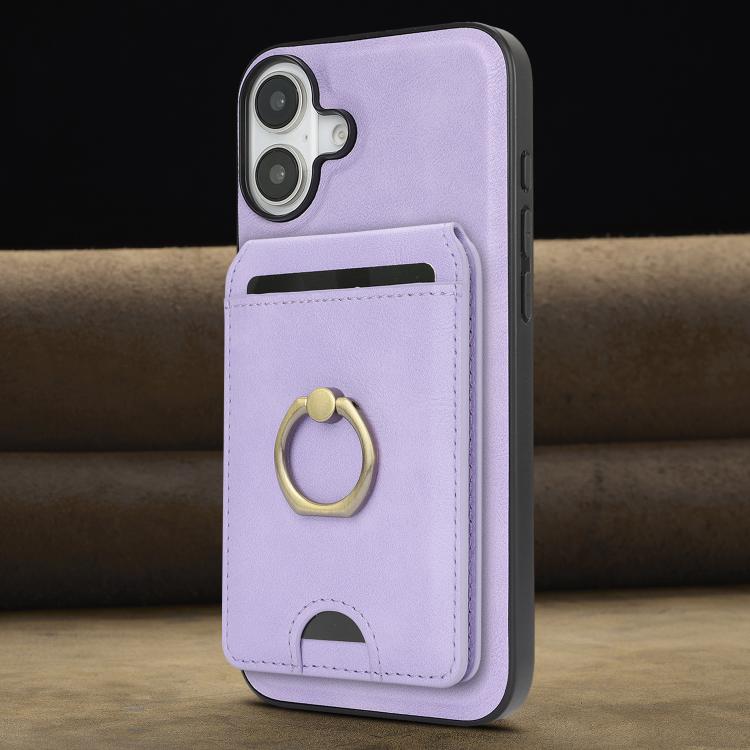 For iPhone 17 Kalebol Strong MagSafe Ring Magnetic Card Bag Holder Leather Phone Case