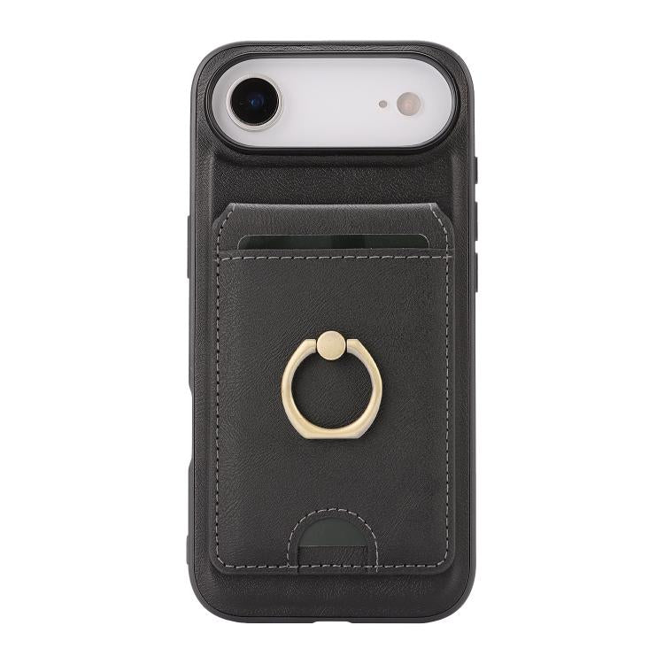For iPhone Air Kalebol Strong MagSafe Ring Magnetic Card Bag Holder Leather Phone Case