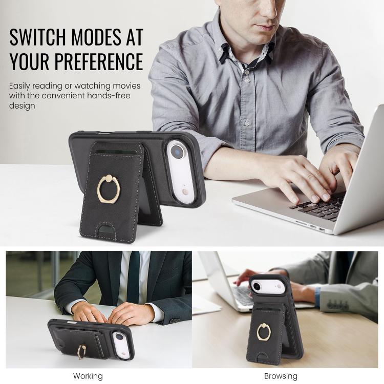 For iPhone Air Kalebol Strong MagSafe Ring Magnetic Card Bag Holder Leather Phone Case
