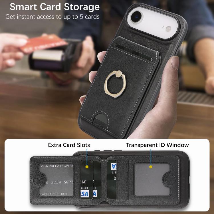 For iPhone Air Kalebol Strong MagSafe Ring Magnetic Card Bag Holder Leather Phone Case