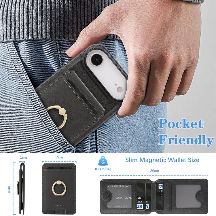 For iPhone Air Kalebol Strong MagSafe Ring Magnetic Card Bag Holder Leather Phone Case