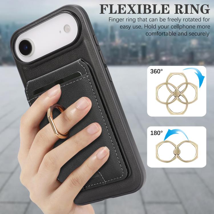 For iPhone Air Kalebol Strong MagSafe Ring Magnetic Card Bag Holder Leather Phone Case