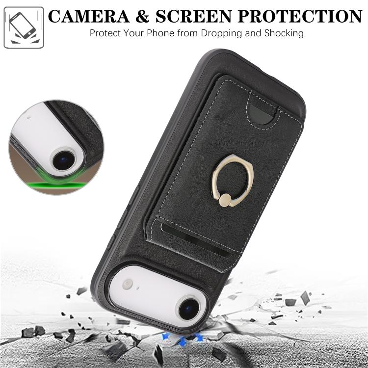 For iPhone Air Kalebol Strong MagSafe Ring Magnetic Card Bag Holder Leather Phone Case