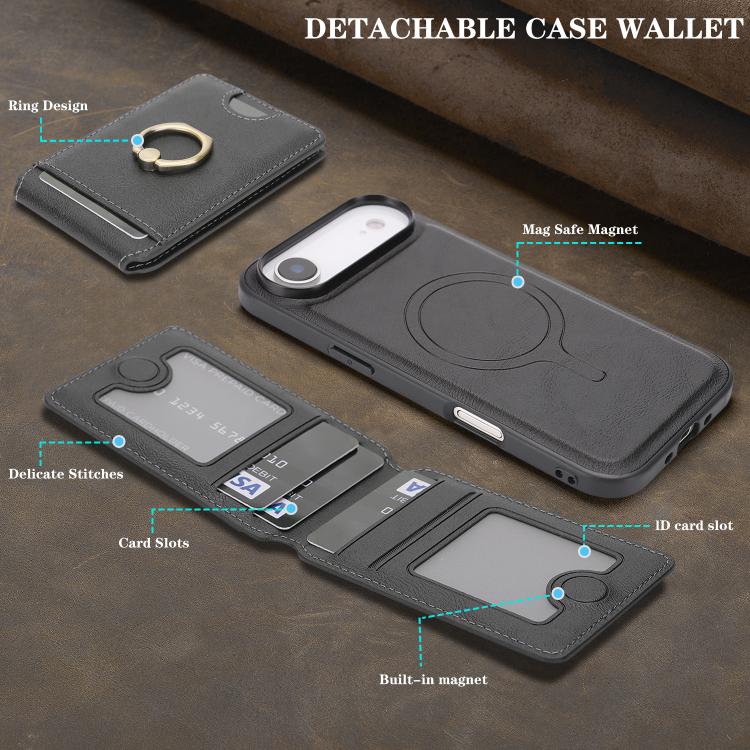 For iPhone Air Kalebol Strong MagSafe Ring Magnetic Card Bag Holder Leather Phone Case