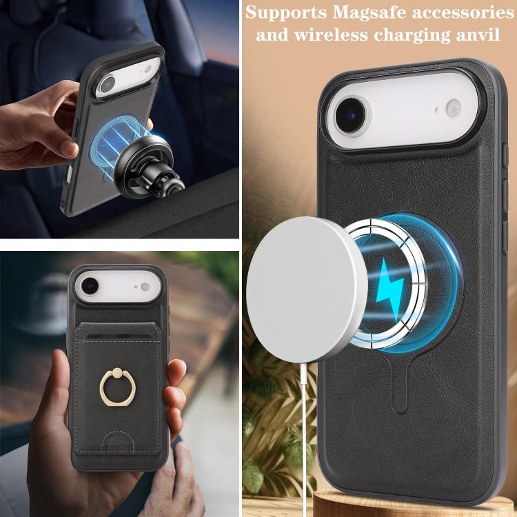 For iPhone Air Kalebol Strong MagSafe Ring Magnetic Card Bag Holder Leather Phone Case