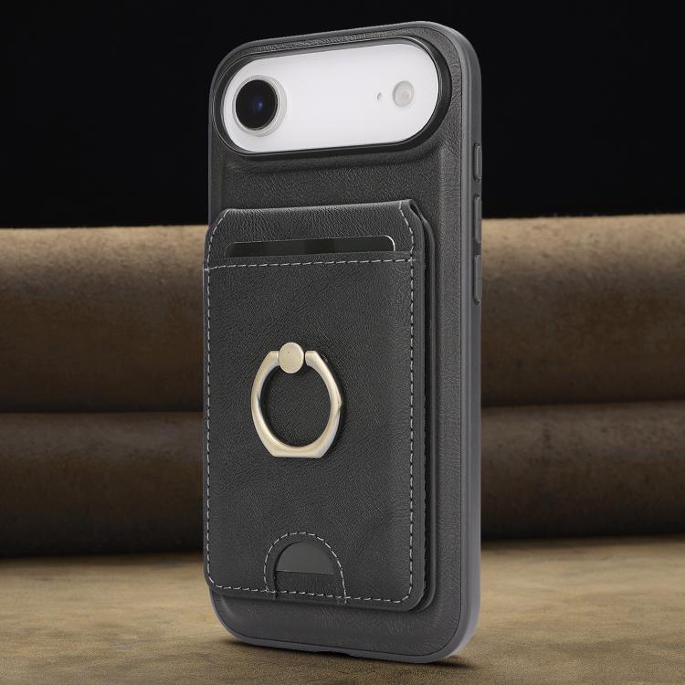 For iPhone Air Kalebol Strong MagSafe Ring Magnetic Card Bag Holder Leather Phone Case