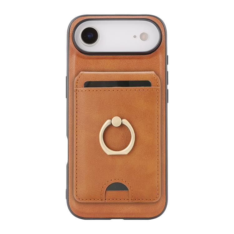 For iPhone Air Kalebol Strong MagSafe Ring Magnetic Card Bag Holder Leather Phone Case