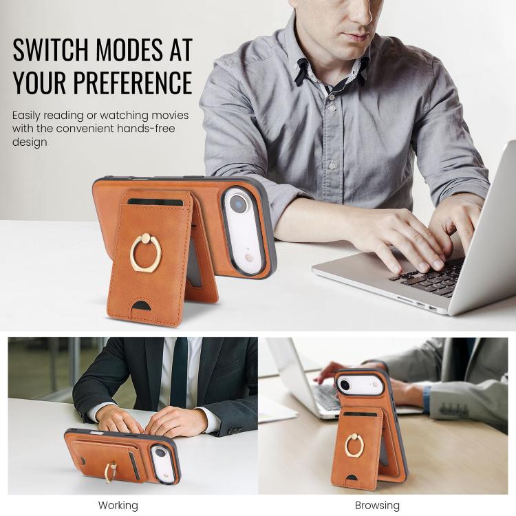 For iPhone Air Kalebol Strong MagSafe Ring Magnetic Card Bag Holder Leather Phone Case