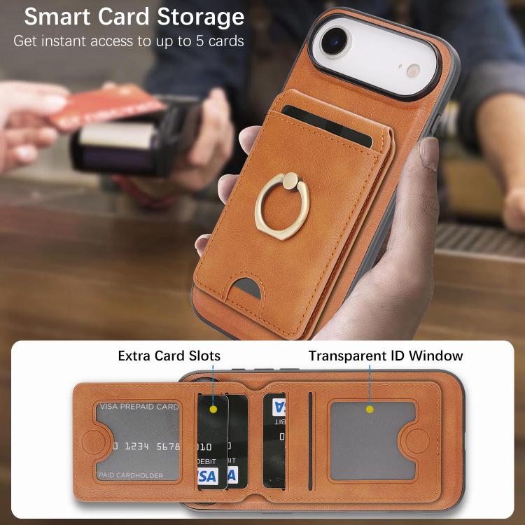 For iPhone Air Kalebol Strong MagSafe Ring Magnetic Card Bag Holder Leather Phone Case