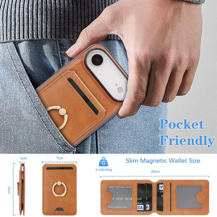 For iPhone Air Kalebol Strong MagSafe Ring Magnetic Card Bag Holder Leather Phone Case