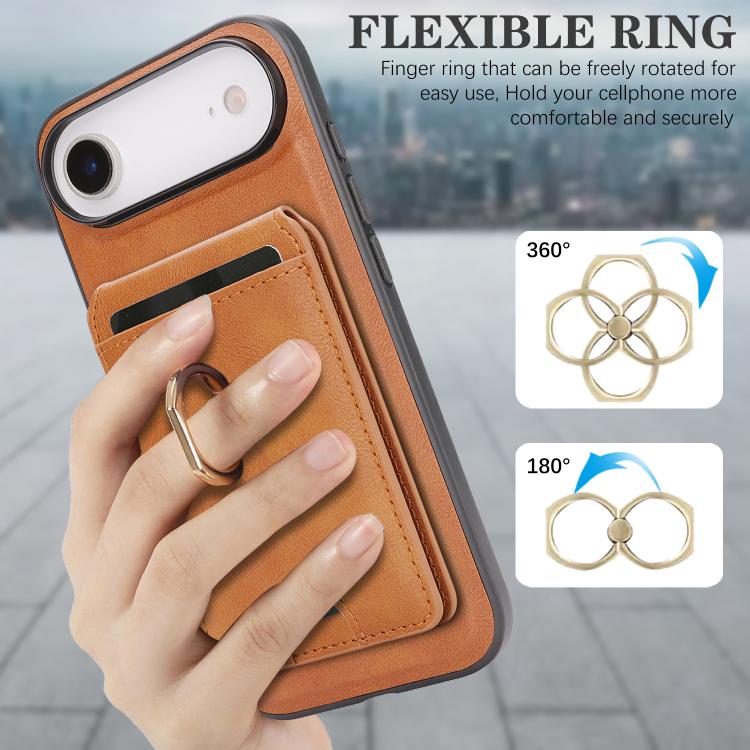 For iPhone Air Kalebol Strong MagSafe Ring Magnetic Card Bag Holder Leather Phone Case
