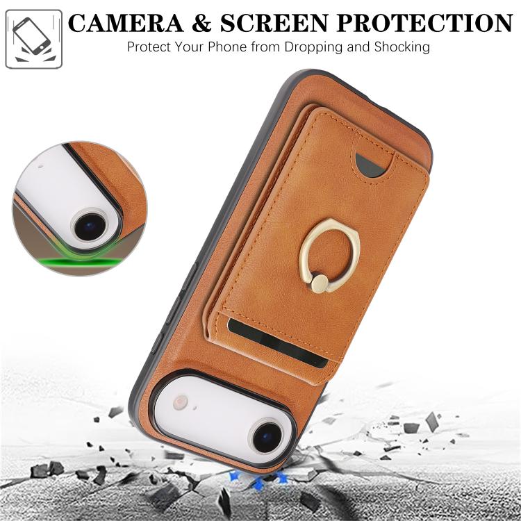 For iPhone Air Kalebol Strong MagSafe Ring Magnetic Card Bag Holder Leather Phone Case