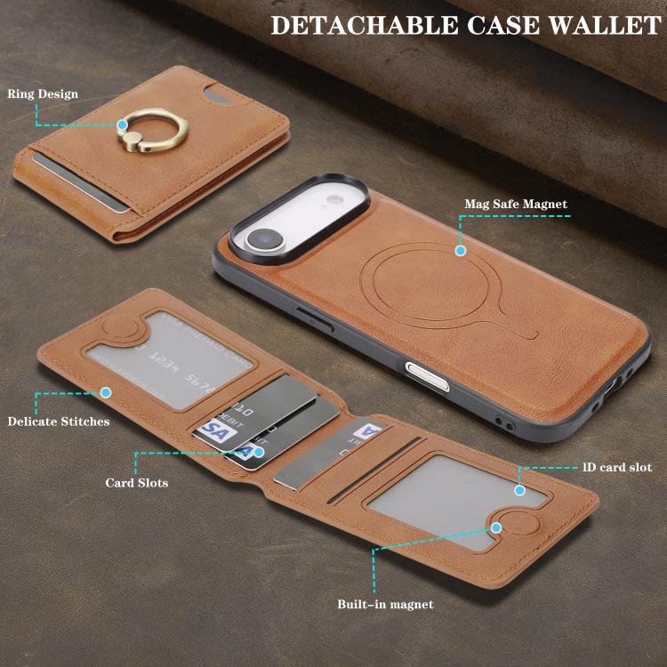 For iPhone Air Kalebol Strong MagSafe Ring Magnetic Card Bag Holder Leather Phone Case
