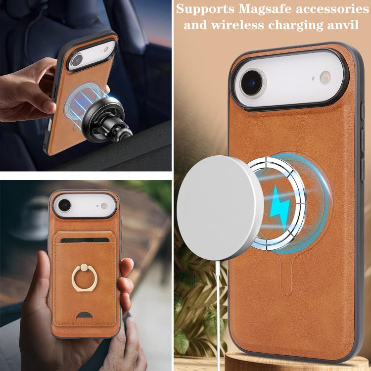 For iPhone Air Kalebol Strong MagSafe Ring Magnetic Card Bag Holder Leather Phone Case