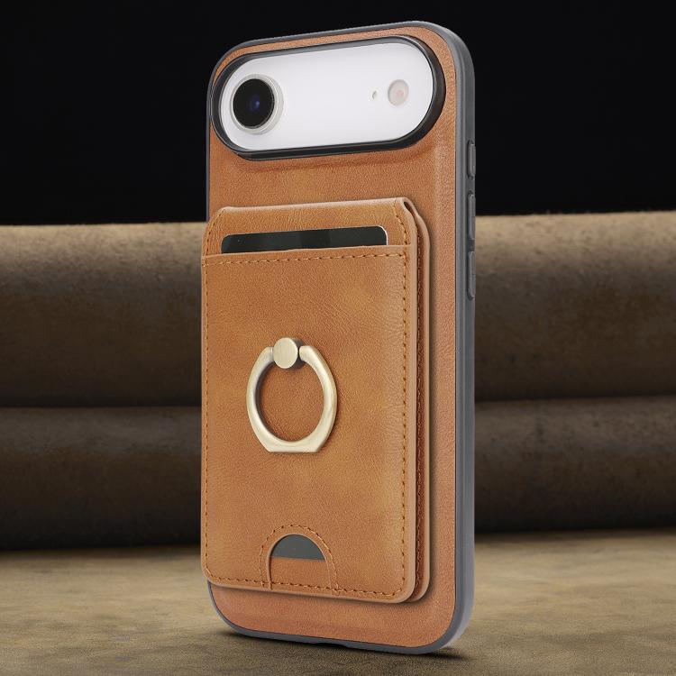 For iPhone Air Kalebol Strong MagSafe Ring Magnetic Card Bag Holder Leather Phone Case