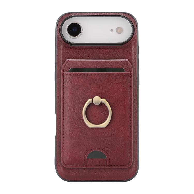 For iPhone Air Kalebol Strong MagSafe Ring Magnetic Card Bag Holder Leather Phone Case