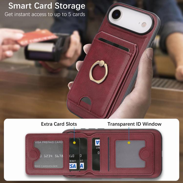 For iPhone Air Kalebol Strong MagSafe Ring Magnetic Card Bag Holder Leather Phone Case