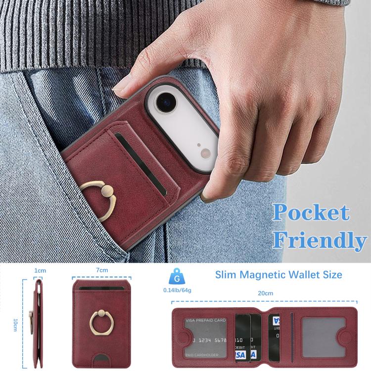 For iPhone Air Kalebol Strong MagSafe Ring Magnetic Card Bag Holder Leather Phone Case