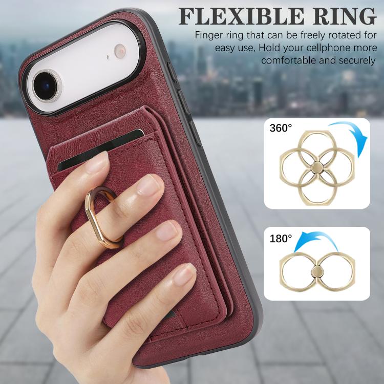For iPhone Air Kalebol Strong MagSafe Ring Magnetic Card Bag Holder Leather Phone Case